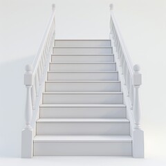 Fototapeta premium Medium shot of The wooden stairs, isolated on a white background, bright and vivid tonality 