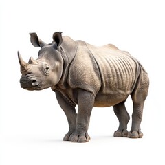 Fototapeta premium Indian Rhinoceros Standing Isolated on White Background