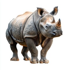 Obraz premium Indian Rhinoceros Standing Gracefully Against White Background