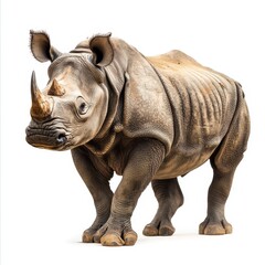 Fototapeta premium Indian Rhinoceros Standing Isolated Against White Background