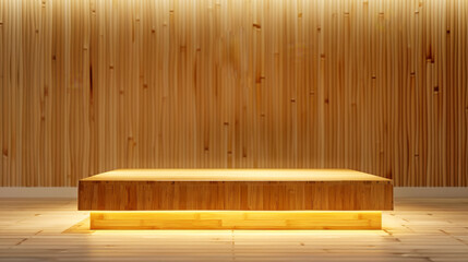 Modern Minimalist Wooden Platform Bed with Ambient Lighting in Contemporary Bedroom