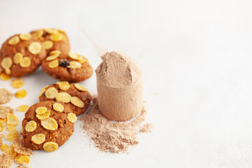 Homemade oatmeal cookies on whey protein powder. Vegan, diet concept
