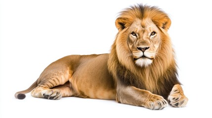 Obraz premium Majestic Lion Reclining on White Background