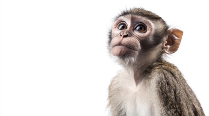 Isolated Monkey Displaying Curiosity Against White Background