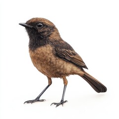 Fototapeta premium Pied Bush Chat Standing on White Background in Natural Pose