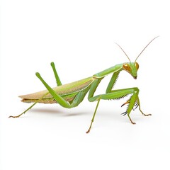Praying Mantis Displaying Natural Posture on Isolated White Background