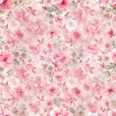 Pink watercolor floral background seamless pattern