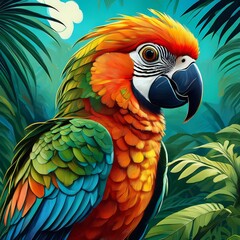 Fototapeta premium illustration of a parrot in a rainforest
