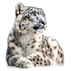 Fototapeta premium Snow Leopard Relaxing Against White Background