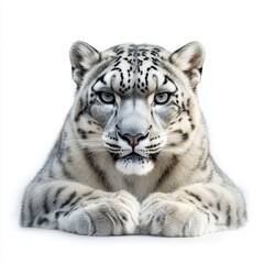 Fototapeta premium Snow Leopard Resting on White Background