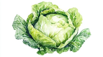 Fototapeta premium Fresh Green Cabbage Watercolor Illustration