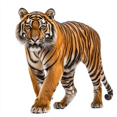 Obraz premium Sumatran Tiger Walking Gracefully Against White Background