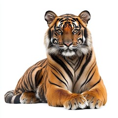 Fototapeta premium Sumatran Tiger Lying Gracefully on a White Background