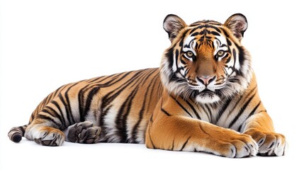 Obraz premium Majestic Tiger Relaxing on White Background
