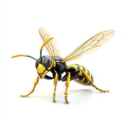 Wasp Close-Up on White Background With Detailed Features