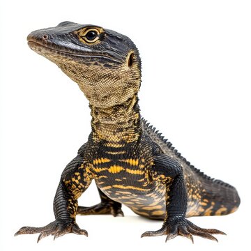 Asian Water Monitor Lizard Isolated on White Background