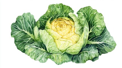 Obraz premium Fresh Watercolor Cabbage Illustration with Vibrant Colors. World Vegan Day