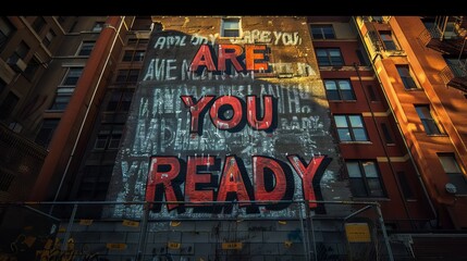 Are You Ready Sign in Colorful Urban Alley
