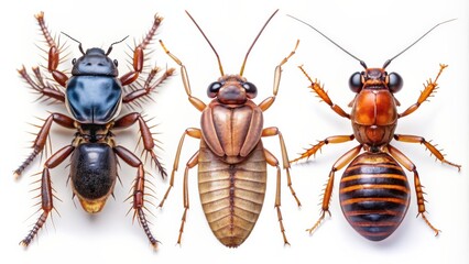 Close-up of invasive insect pests including cockroach, carpenter ant, termite, and fly , pests, insects, invasive