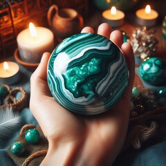 141 36 Malachite Sphere a polished sphere made of malachite beli