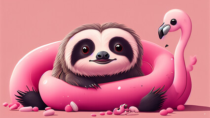 Obraz premium create a cute fluffy pink sloth with flamingo legs