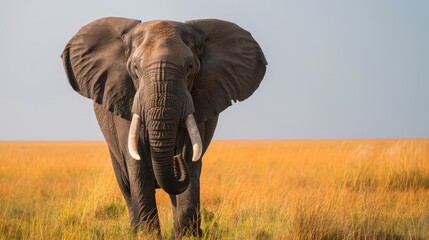 Fototapeta premium Majestic Elephant Walking Through Savannah Landscape