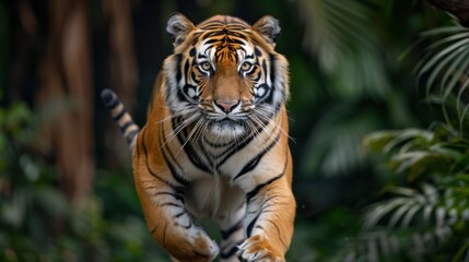 Majestic Tiger Prowling Through Lush Jungle - Fierce Beauty of a Wild Predator