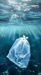 Fototapeta premium White plastic bag is floating in the ocean