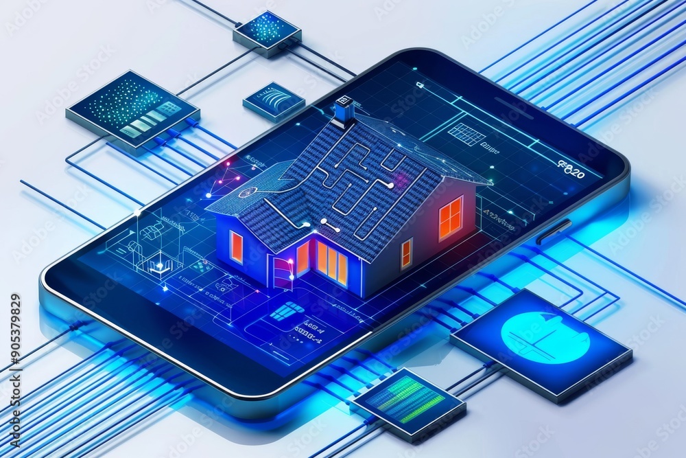 Poster advanced smart home concept with interactive 3d interface, showcasing futuristic home automation tec