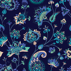 Paisley Garden. Seamless pattern in oriental style with decorative elements in paisley style.