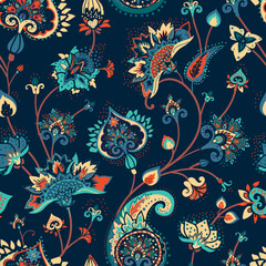 Paisley Garden. Seamless pattern in oriental style with decorative elements in paisley style.