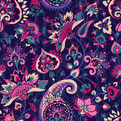 Paisley Garden. Seamless pattern in oriental style with decorative elements in paisley style.