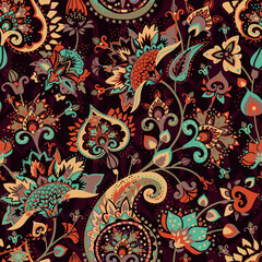 Paisley Garden. Seamless pattern in oriental style with decorative elements in paisley style.