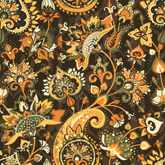 Paisley Garden. Seamless pattern in oriental style with decorative elements in paisley style.