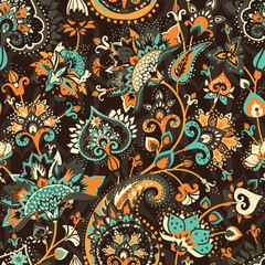 Paisley Garden. Seamless pattern in oriental style with decorative elements in paisley style.