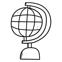 Hand drawn doodle globe on white background.
