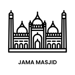 Jama Masjid, Delhi, India. minimalist line art icon, a historical landmark for web, mobile apps and UI.