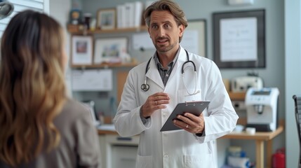 Obraz premium Doctor Consults Patient in Modern Clinic Setting During Routine Health Checkup. Generative AI