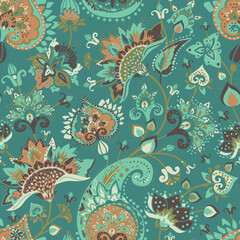 Paisley Garden. Seamless pattern in oriental style with decorative elements in paisley style.