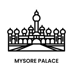 Mysore Palace, Mysore, Karnataka, India. minimalist line art icon, a historical landmark for web, mobile apps and UI.