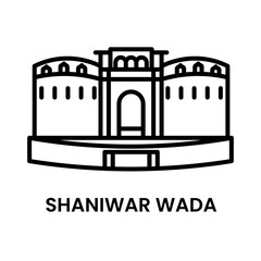 Shaniwar Wada, Pune, Maharastra, India. minimalist line art icon, a historical landmark for web, mobile apps and UI.