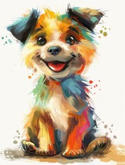 Colorful puppy illustration with vibrant mixed fur