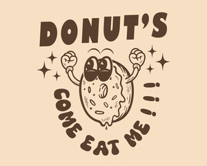 Groovy funky vector of donut mascot illustration cartoon style, retro and trendy graphic design for fashion wear, street wear, clothing line, apparel and urban style t shirt design, hoodies, etc.