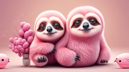 Obraz premium create a cute fluffy pink sloth with flamingo legs