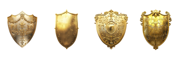 Set of Gold shield isolated on transparent png background