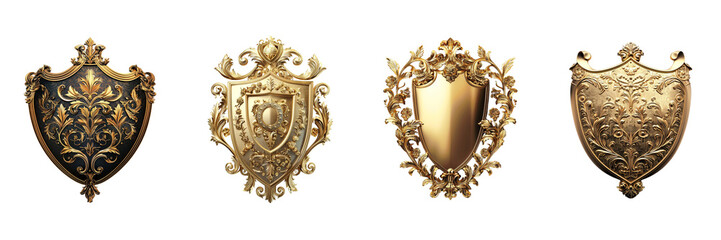 Set of Gold shield isolated on transparent png background