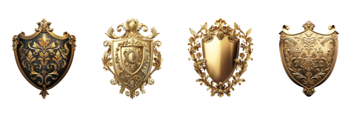 Set of Gold shield isolated on transparent png background