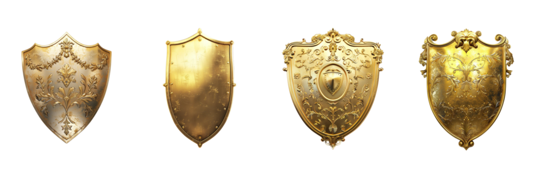 Set of Gold shield isolated on transparent png background