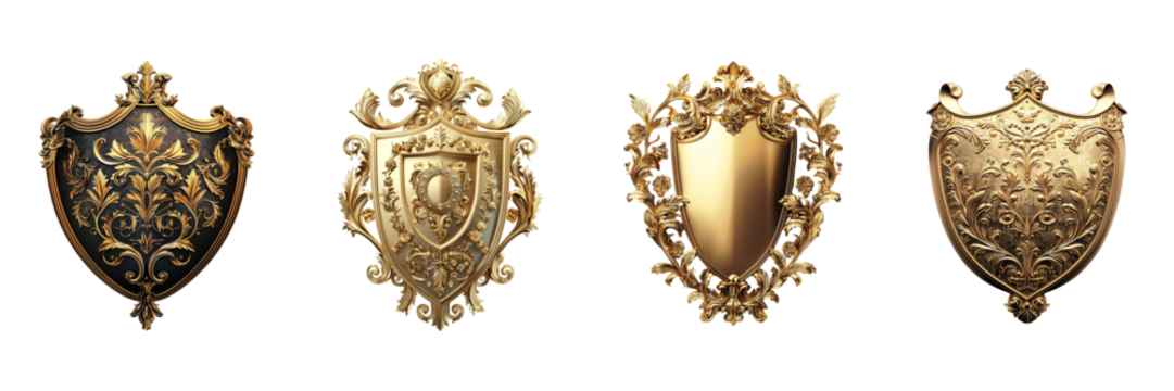 Set of Gold shield isolated on transparent png background
