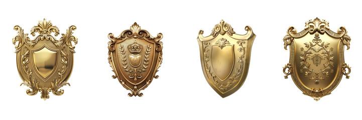 Set of Gold shield isolated on transparent png background